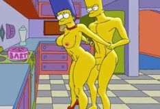Bart Simpson fode sua mãe Marge na cozinha